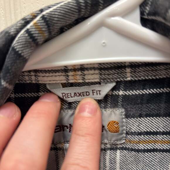 Carhartt Relaxed Fit Plaid Flannel Shirt Mens L Gray Orange Midweight - Picture 4 of 5